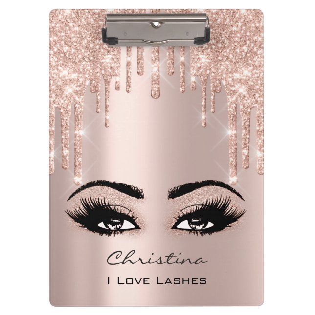 Rose Gold Makeup Artist Drips Eyelashes Clipboard (Front)