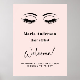 Rose gold makeup artist opening hours welcome poster
