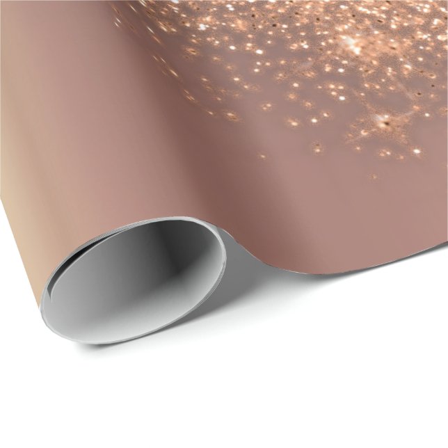 Rose Gold Makeup Confetti Glitter Beauty Copper Wrapping Paper (Roll Corner)