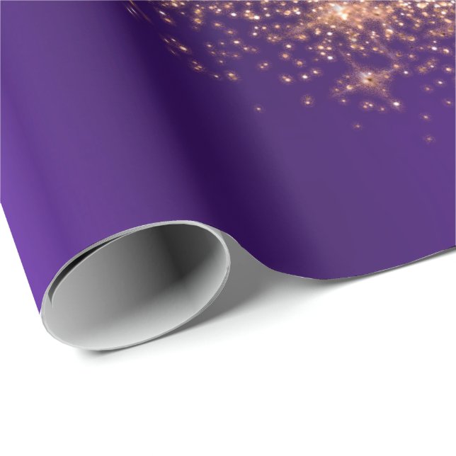 Rose Gold Makeup Confetti Glitter Purple Copper Wrapping Paper (Roll Corner)