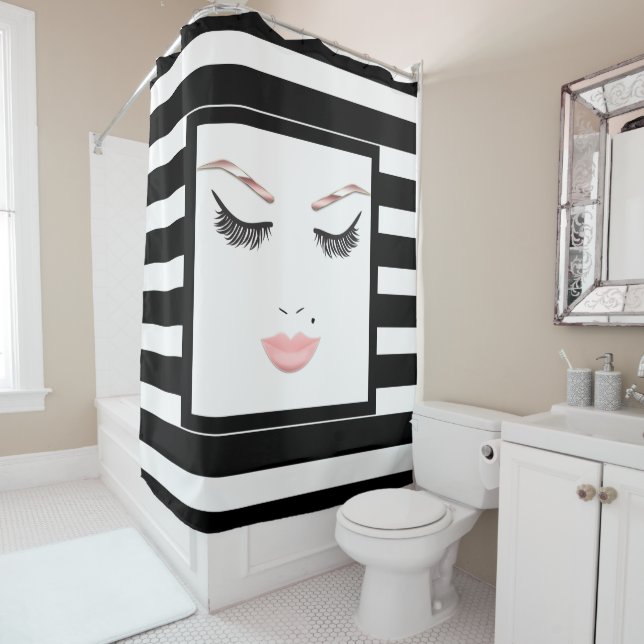 Rose Gold Makeup Face Eyebrows Lips Glam Beauty Shower Curtain (In Situ)