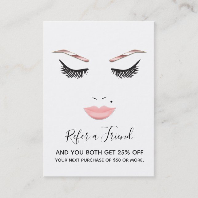 Rose Gold Makeup Face Lashes Lips Referral Salon Business Card (Front)