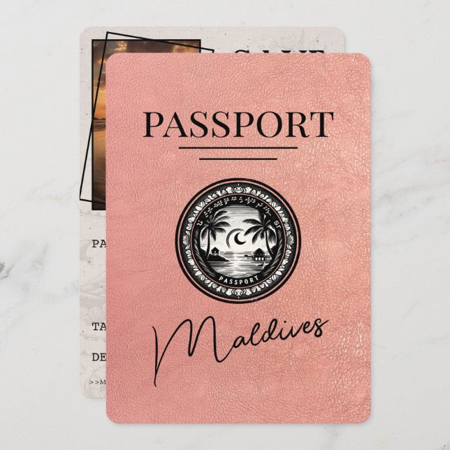 Rose Gold Maldives Passport Save The Date (Front/Back)