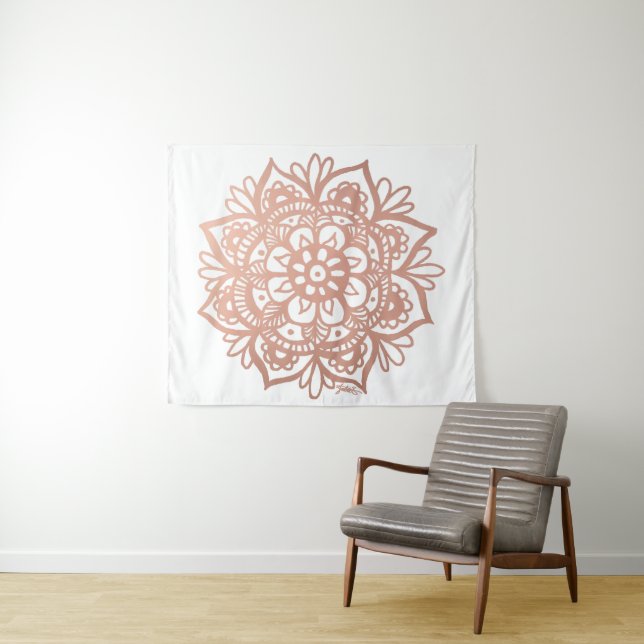 Rose Gold Mandala Art Pink Flower Tapestry (In Situ (Horizontal))