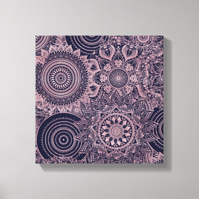 Rose Gold Mandala Collection Blue Design Canvas Print (Front)
