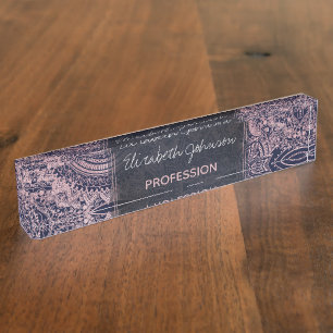 Rose Gold Mandala Collection Blue Design Nameplate