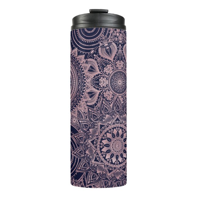Rose Gold Mandala Collection Blue Design Thermal Tumbler (Front)