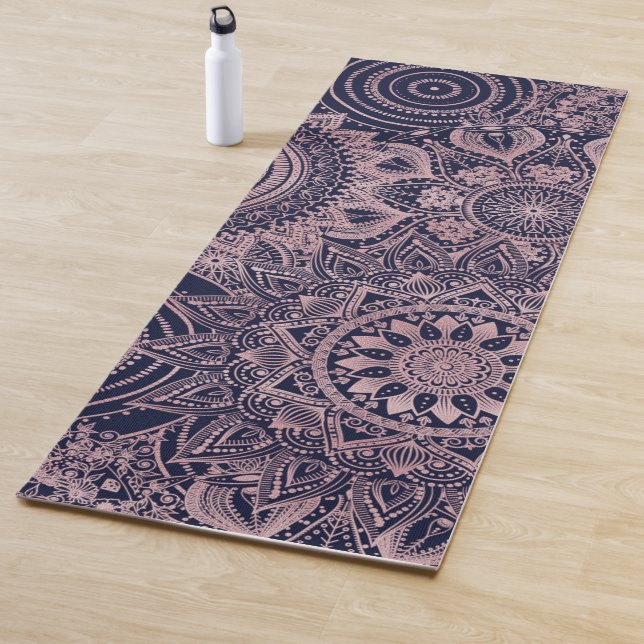 Rose Gold Mandala Collection Blue Design Yoga Mat (In Situ)