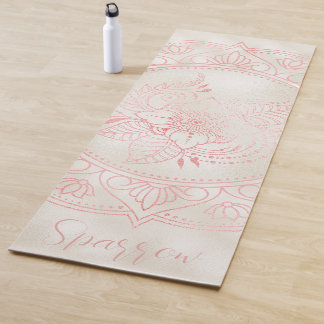 Rose Gold Mandala Cream Foil Custom Name Yoga Mat