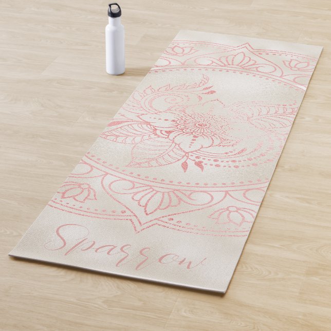 Rose Gold Mandala Cream Foil Custom Name Yoga Mat (In Situ)