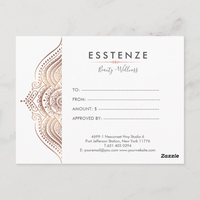 Rose-Gold Mandala Gift Certificate Design Postcard (Back)