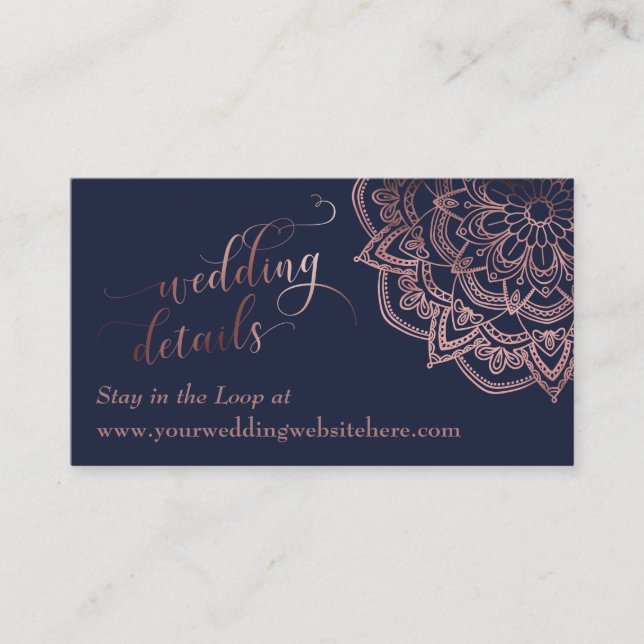 Rose Gold Mandala Navy Wedding Details Insert Card (Front)
