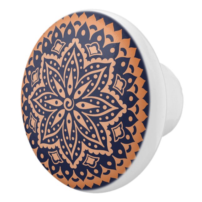 Rose-Gold Mandala On Blue Background Ceramic Knob (Right)