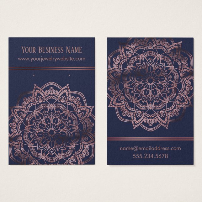 Rose Gold Mandala over Navy Earring Display Cards (Front & Back)