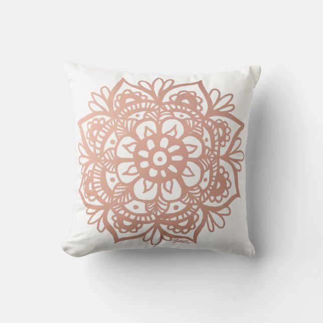 Rose Gold Mandala Pink Flower Cushion (Front)