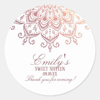 Rose Gold Mandala Sweet 16 Thank You Classic Round Sticker