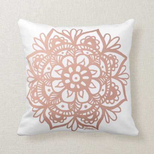 Image of Rose Gold Mandala Throw Pillow
