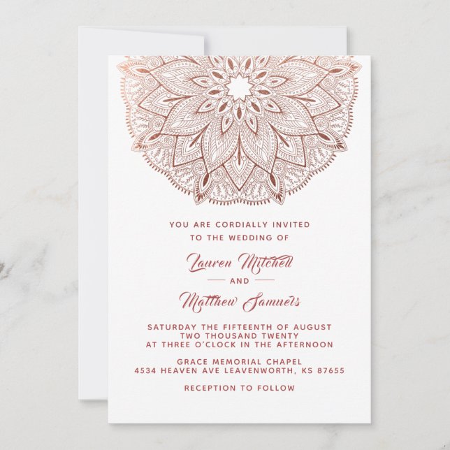 Rose Gold Mandala Wedding Invitation (Front)