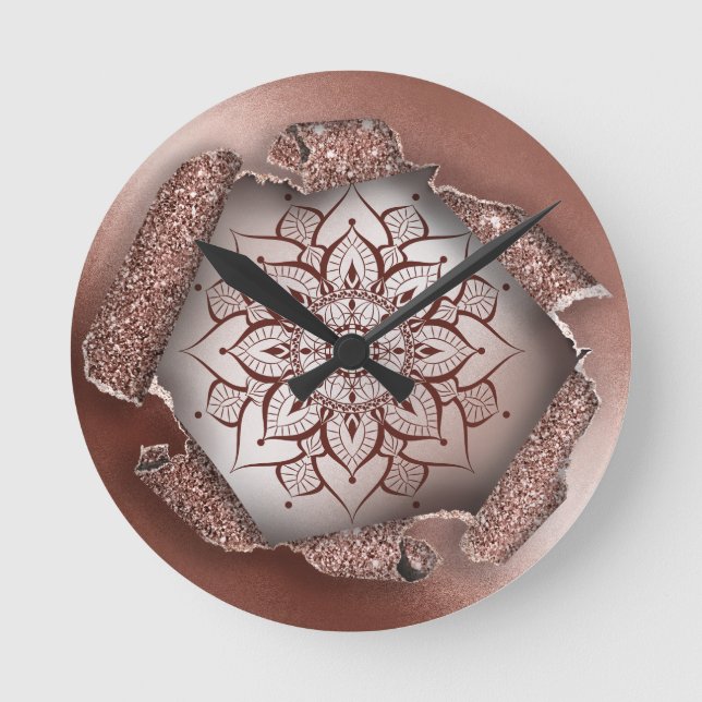 ROSE GOLD MANDALA YOGA ZEN LIFE COACH INITIALS ROUND CLOCK (Front)