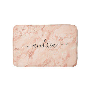 Rose Gold Marble 5, Script Name, Blush Pink Bath Mat