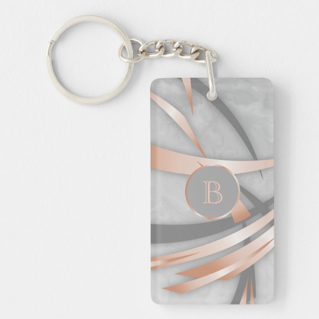 Rose Gold Marble Abstract Art Monogram Key Ring (Front)