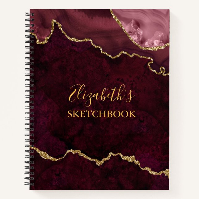 Rose Gold Marble Agate Geode Sketchbook Notebook (Front)