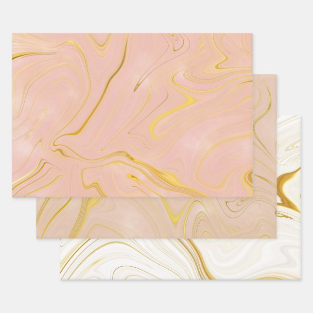 Rose Gold Marble Agate Glitter Wrapping Paper Sheet (Set)