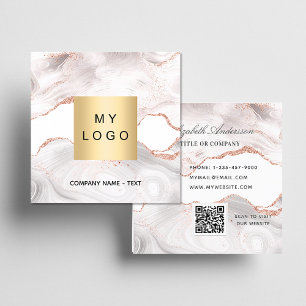 Rose gold marble agate logo QR code elegant Square Business Card