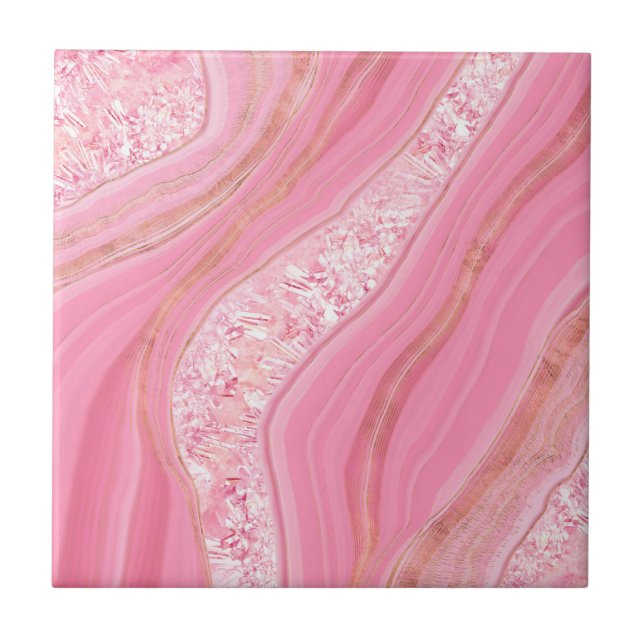 Rose Gold marble and Crystals Digital Art Tile (Front)