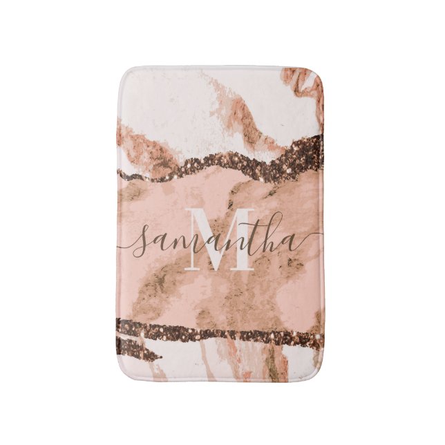 Rose Gold Marble and Glitter Bath Mat (Front Vertical)