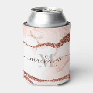 Rose Gold Marble and Glitter Can Cooler