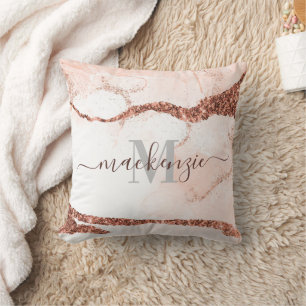 Rose Gold Marble and Glitter Cushion