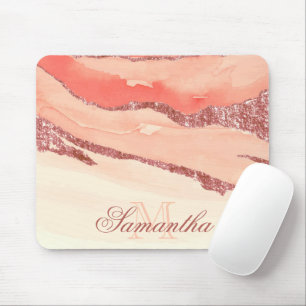Rose Gold Marble and Glitter Mouse Mat