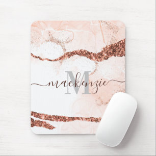Rose Gold Marble and Glitter Mouse Mat