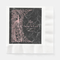 Rose Gold Marble Art Deco Peacocks Wedding