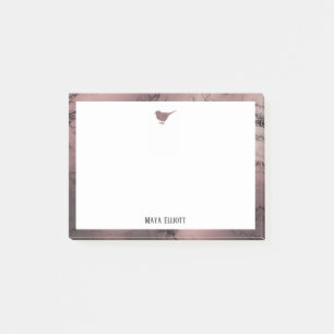 Rose Gold Marble Bird and Border w/ White Post-it Notes