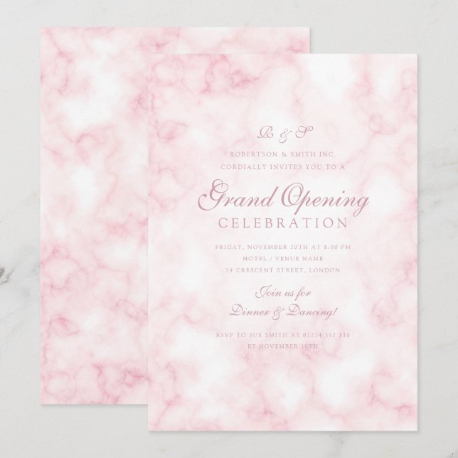 Rose Gold Marble Blush Corporate Grand Opening Invitation (Front/Back)