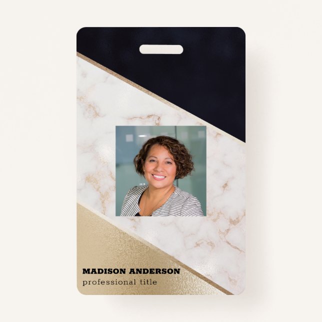 Rose Gold Marble Champagne Texture  ID Badge (Front)