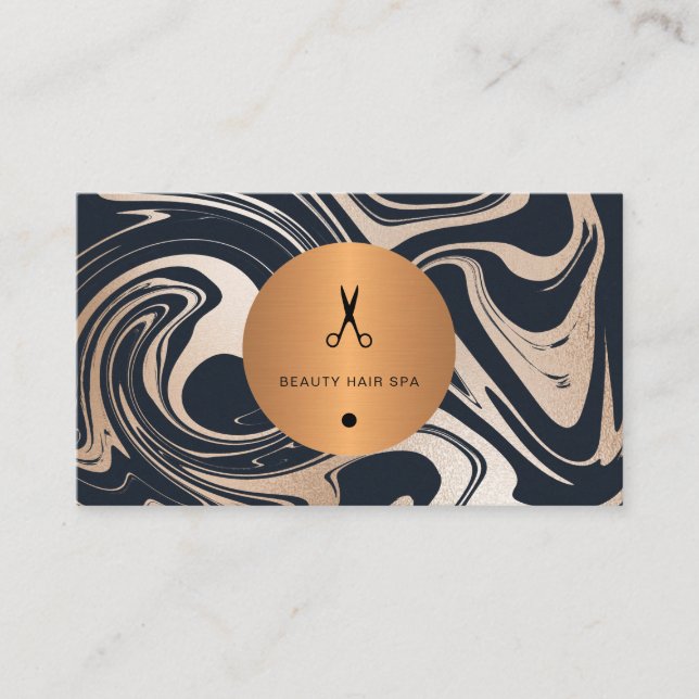 Rose gold marble copper glamourous hair salon business card (Front)