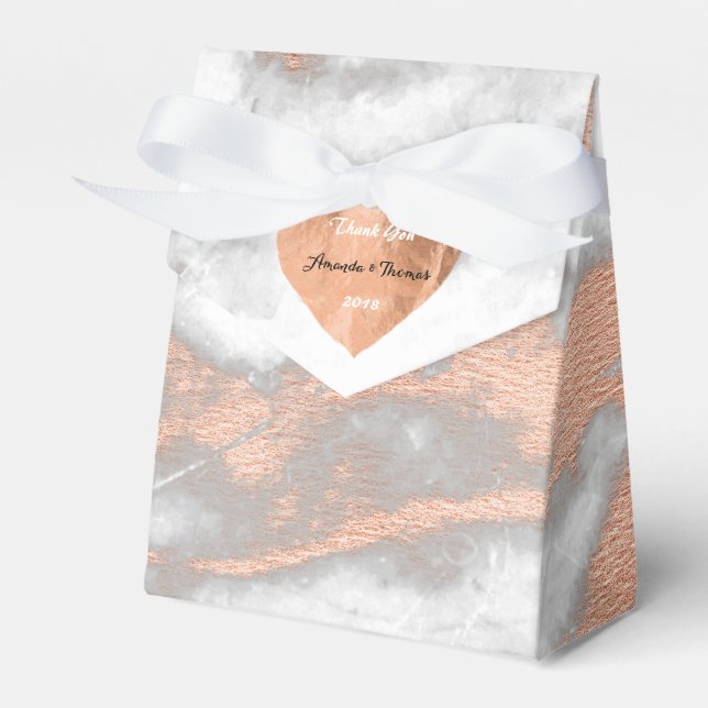 Rose Gold Marble Copper Heart 16th Wedding Favor Favour Box (Front Side)
