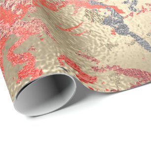 Rose Gold Marble Coral Copper Grey Abstract Wrapping Paper