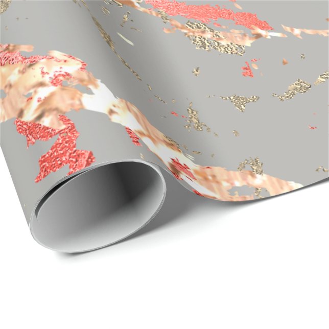 Rose Gold Marble Coral Gray Bright Pink Abstract Wrapping Paper (Roll Corner)