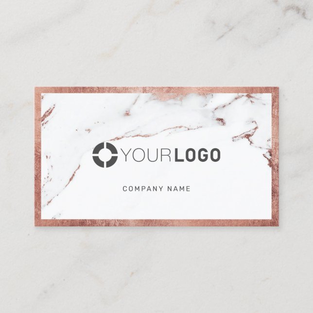 Rose gold marble custom company logo professional business card (Front)