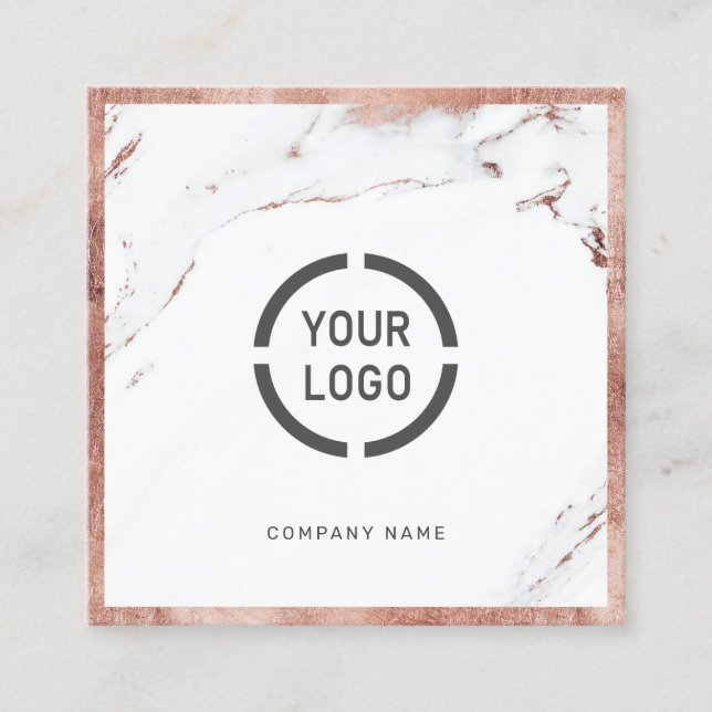 Rose gold marble custom company logo professional square business card (Front)