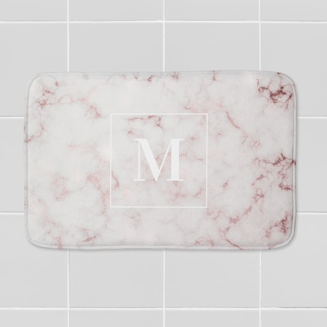 Rose Gold Marble Custom Initial Bath Mat (Creator Uploaded)