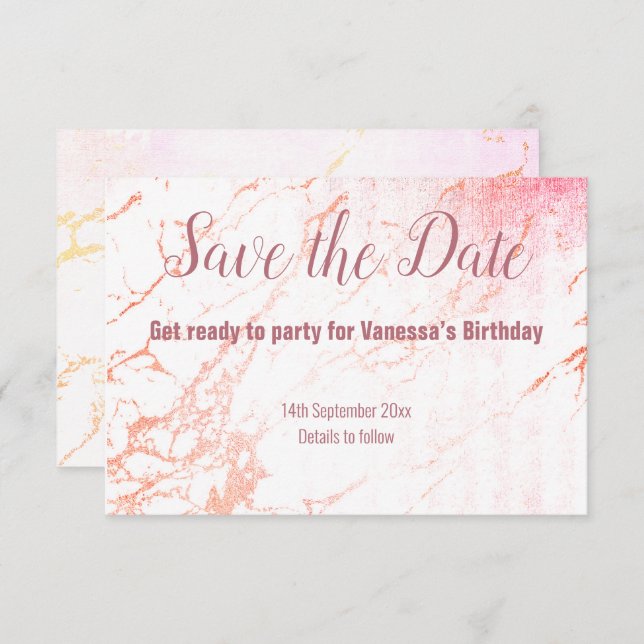 ROSE GOLD MARBLE DESIGN SAVE THE DATE RSVP CARD (Front/Back)