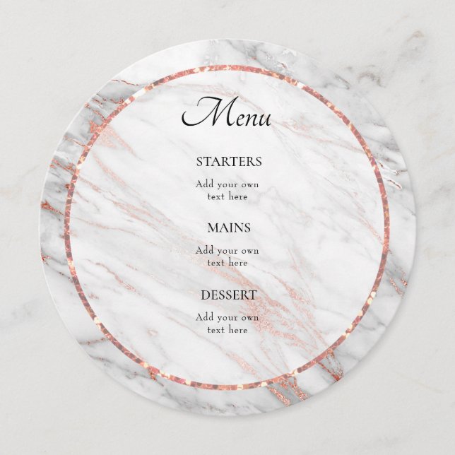 rose gold marble elegant Menu (Front)
