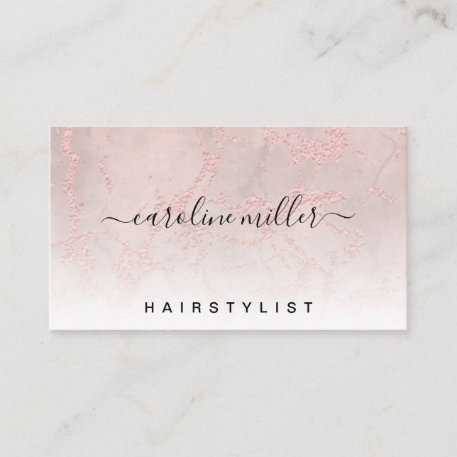 Rose Gold Marble Foil Hair Makeup Beauty Salon Business Card (Front)