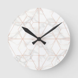 Rose Gold Marble Geometric Pattern Round Clock
