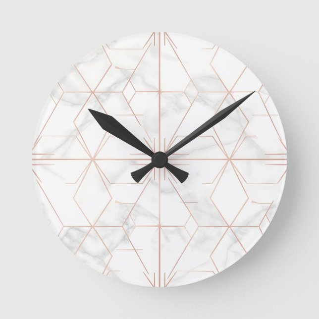 Rose Gold Marble Geometric Pattern Round Clock (Front)